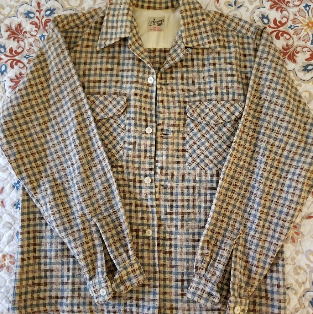 M Button down VINTAGE Airman 100% Wool Shirt